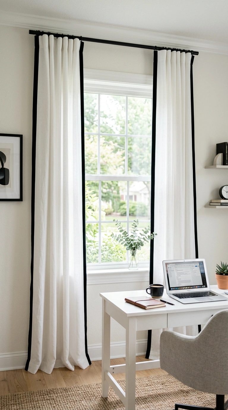 015 Contrast Curtain Panels A home office window dress