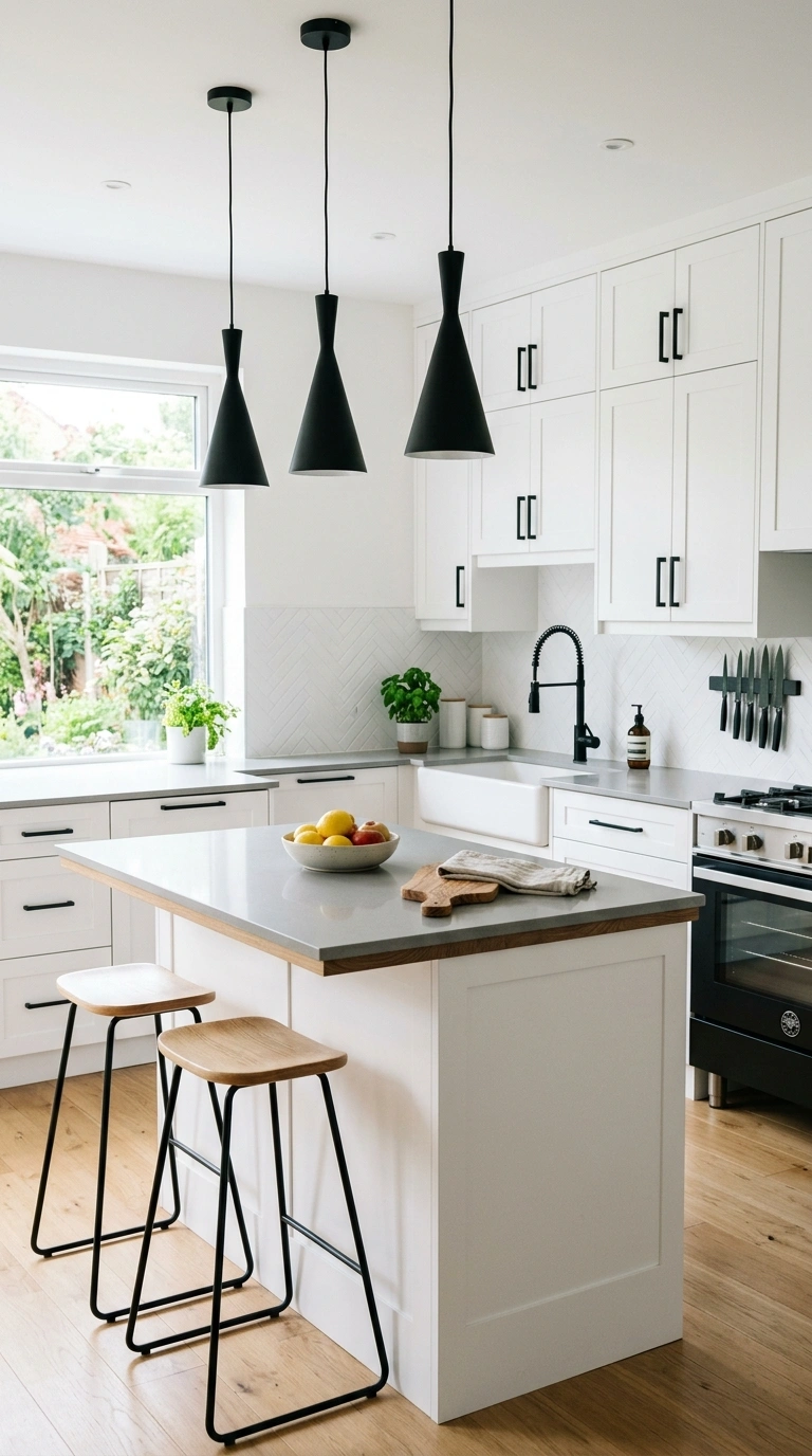 015 Matte Black Fixtures A white kitchen with matte bl
