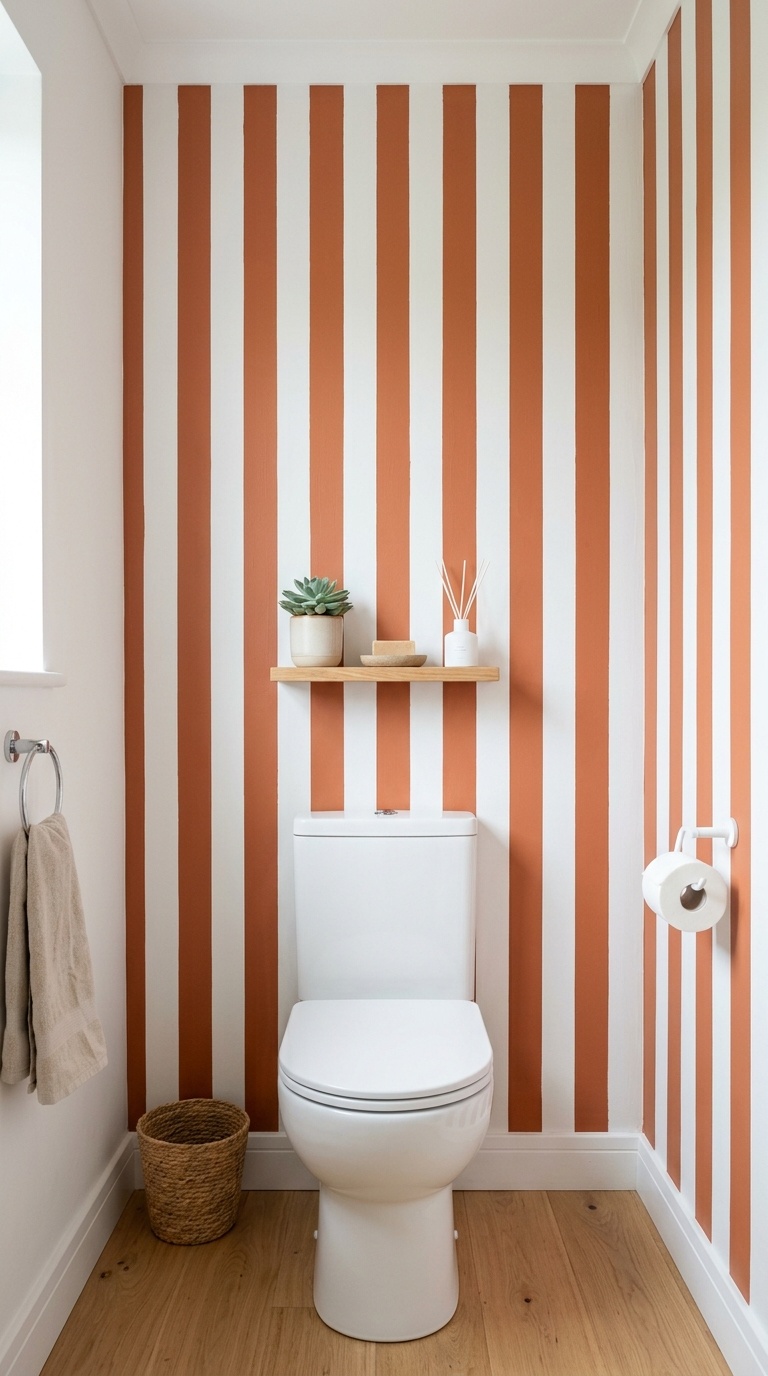 23 Small Bathroom Wall Decor Ideas That Make a Big Impact 16 015 Painted Stripe Accent A small bathroom wall painte