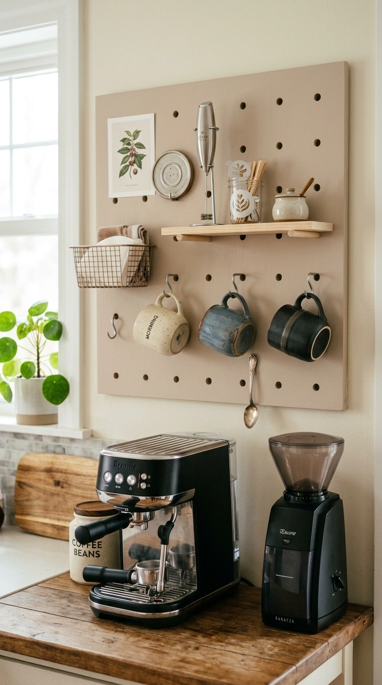 015 Pegboard Coffee Station A soft neutral painted peg