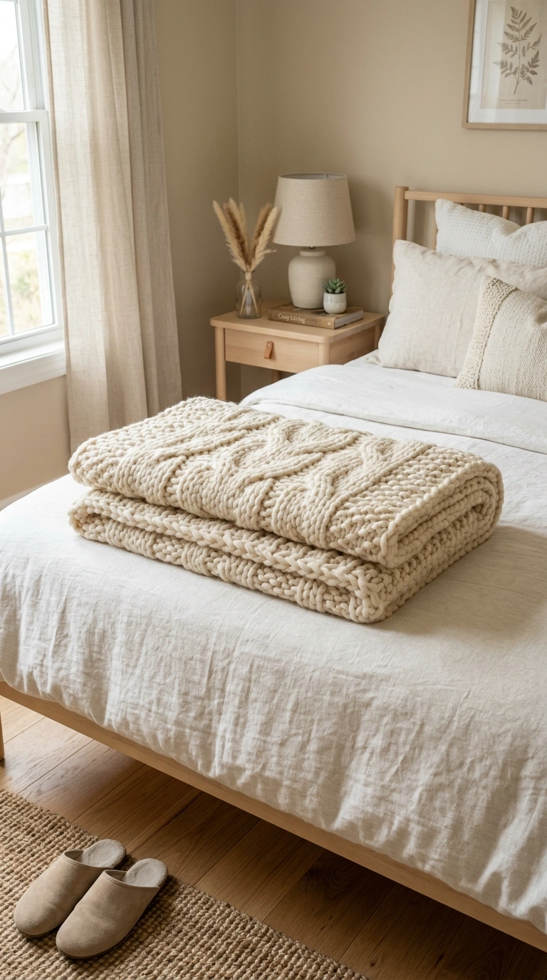 19 Ways to Give Your Guest Bedroom a Boutique-Hotel Touch 16 015 Soft Throw Blanket A chunky knit cream throw blank