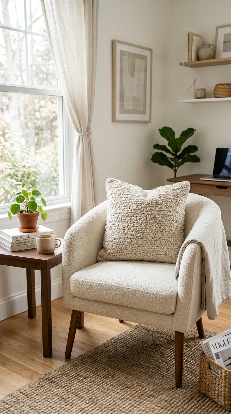 25 Office Decor Ideas for Women That Feel Stylish and Personal 16 015 Textured Throw Pillow A home office armchair with