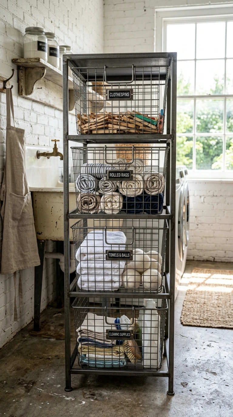 20 Laundry Room Ideas for Smarter Storage and Easier Laundry Days 16 015 Wire Basket Drawers A metal frame with four wire b