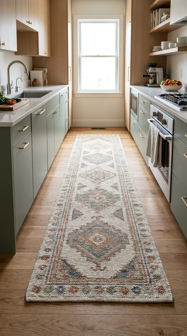 24 Simple Kitchen Makeover Ideas for DIY and Budget-Friendly Updates 17 016 Add A Runner Rug A long woven runner rug stretched