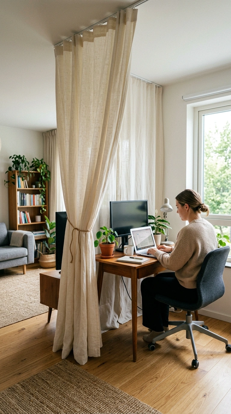 016 Curtain Room Divider A home office corner separate