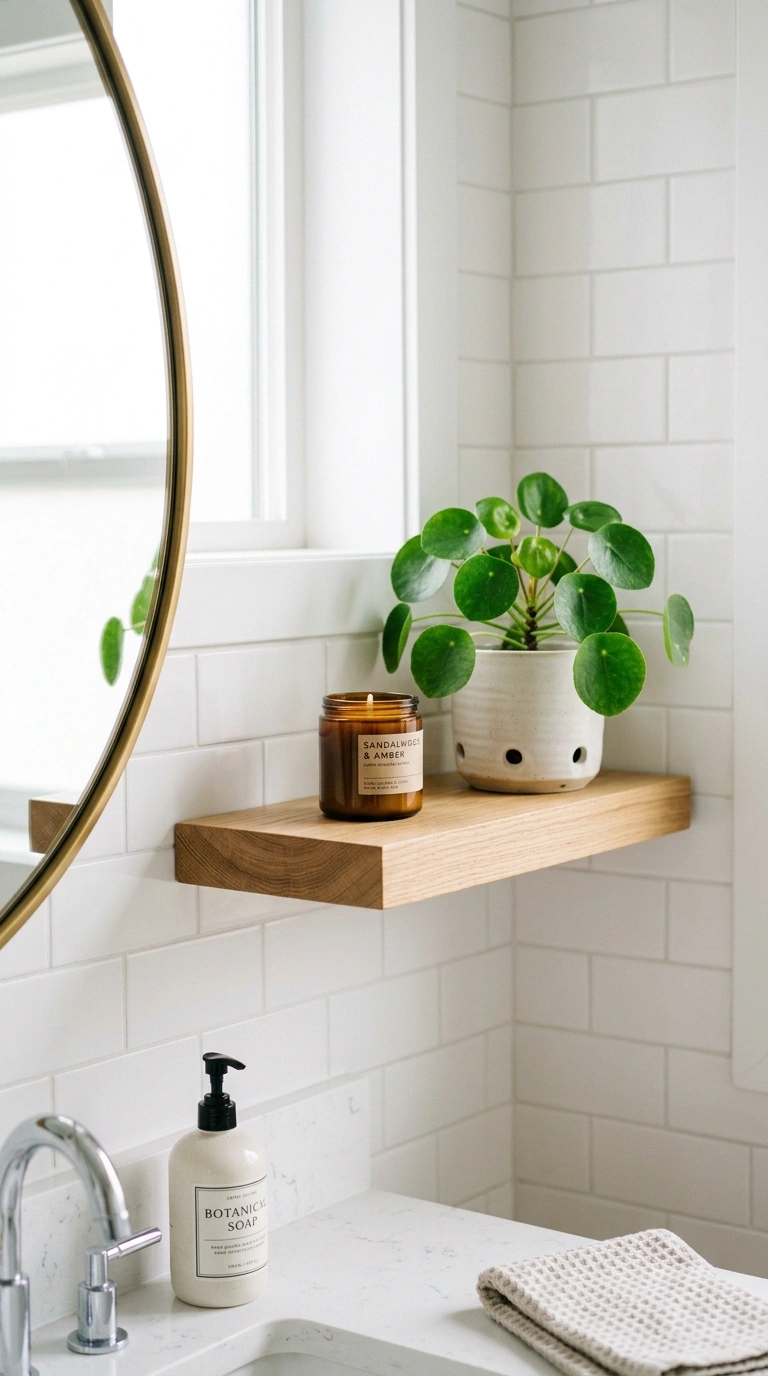 016 Floating Vanity Shelf A bathroom wall beside a mir
