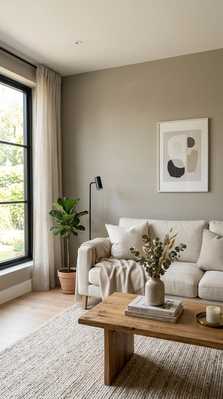 016 Neutral Wall Paint A living room with warm greige