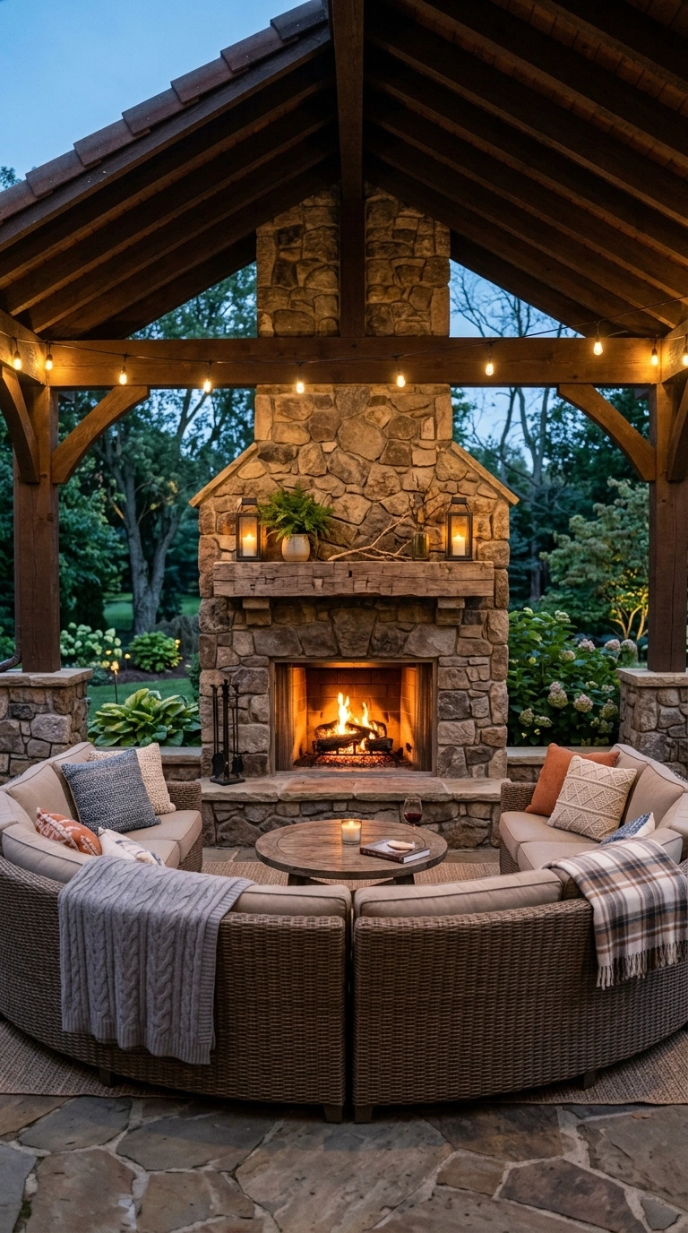 19 Patio Trends to Watch If You Love Outdoor Living 17 016 Outdoor Fireplace Feature A covered patio with a b