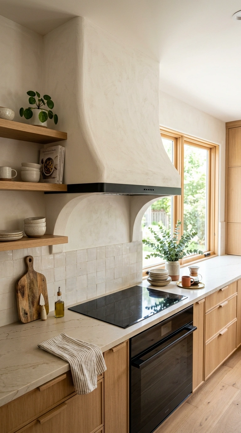 016 Statement Range Hood A kitchen with a curved plast