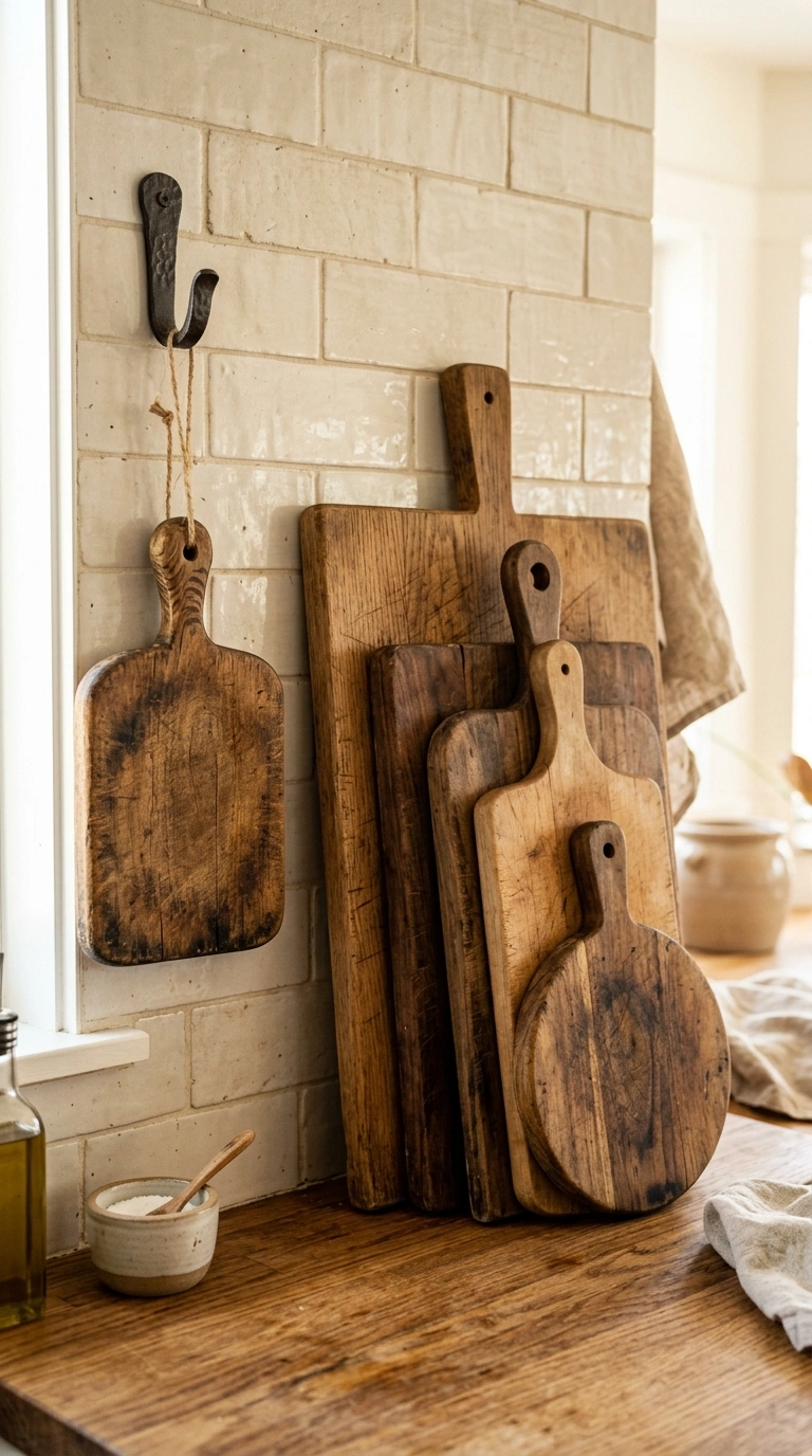 016 Vintage Cutting Boards A kitchen backsplash with s