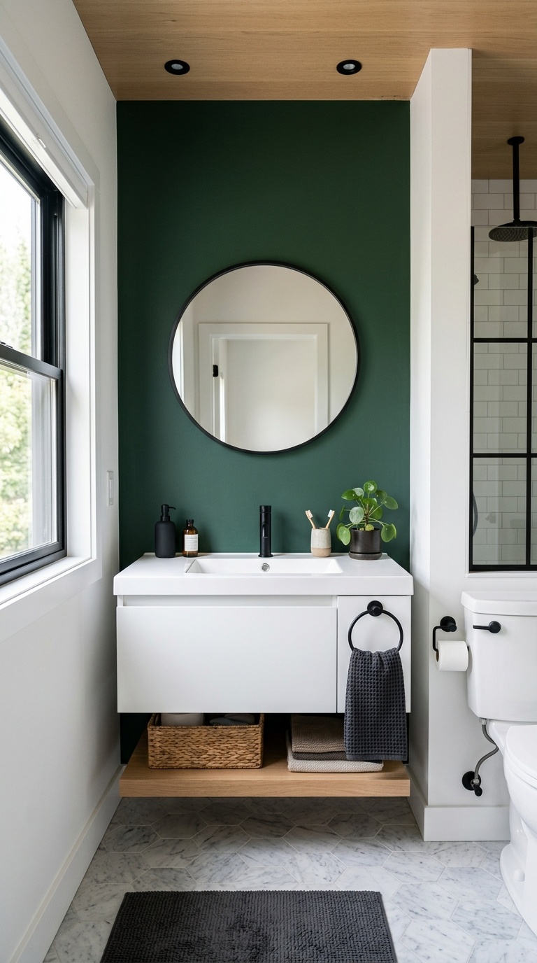 25 Bathroom Decor Ideas to Transform Your Space on a Budget 18 017 Bold Accent Wall A small bathroom with one deep fo