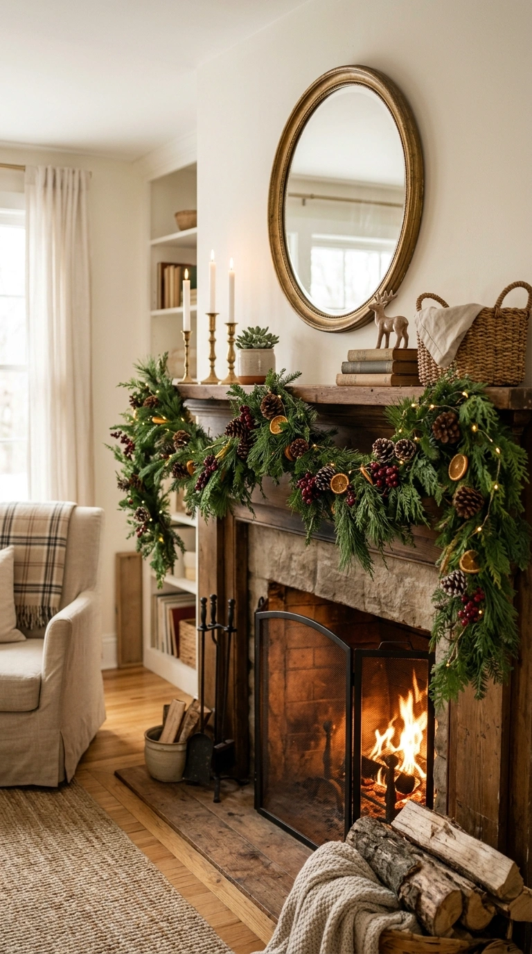 25 Seasonal Decor Ideas to Keep Your Home Feeling Fresh All Year 18 017 Evergreen Garland Mantel A fireplace mantel draped