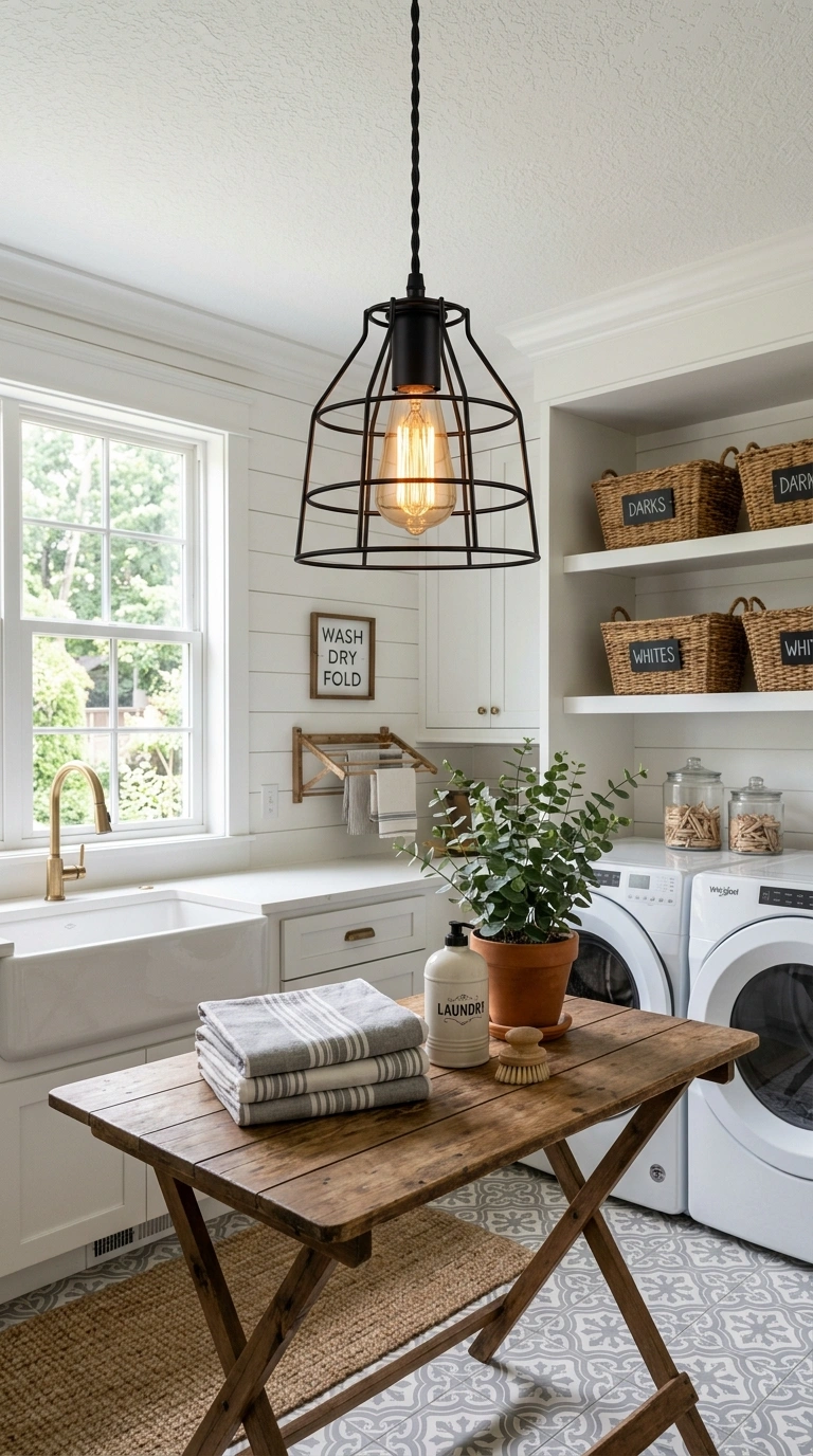 017 Farmhouse Pendant Light A laundry room with a blac