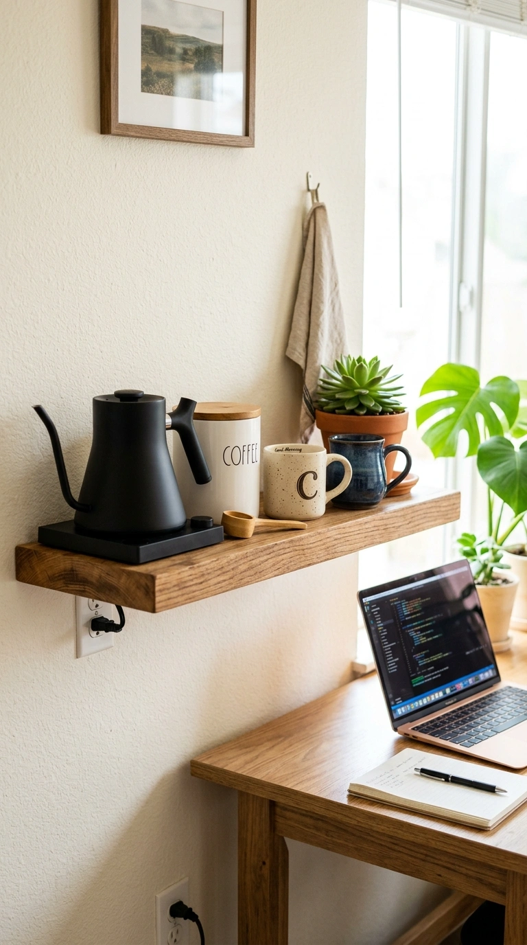 017 Mini Coffee Station A small shelf beside a home of