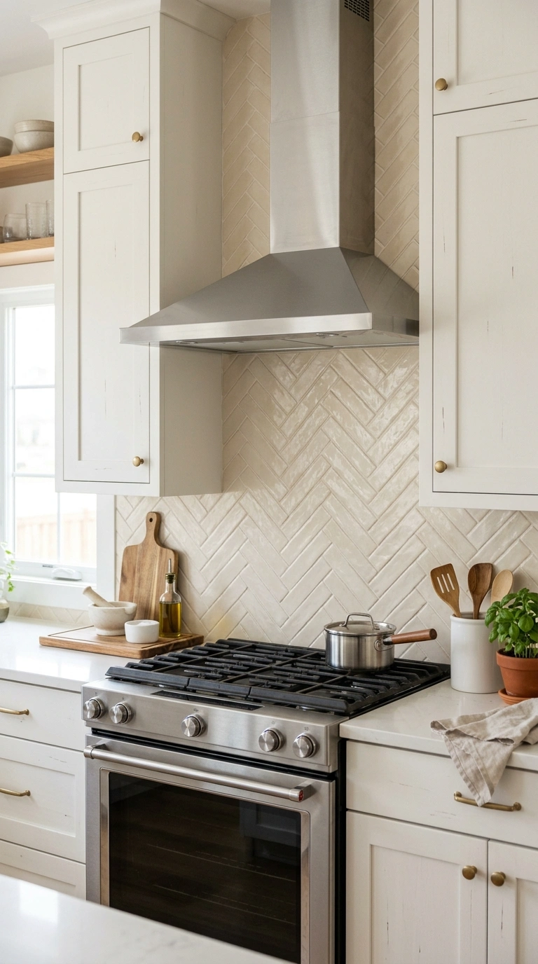 017 Neutral Tile Backsplash A kitchen wall behind the