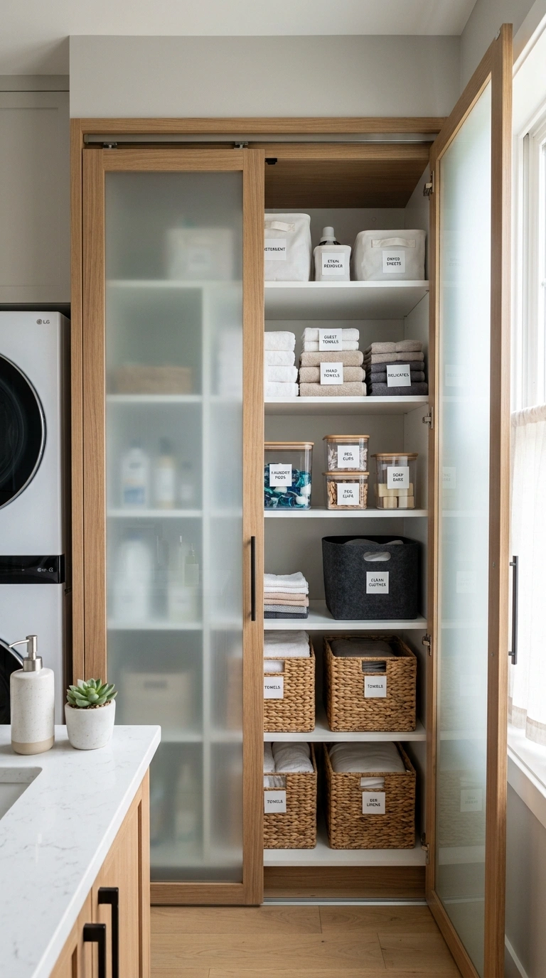 017 Shelves With Sliding Doors A laundry room shelving