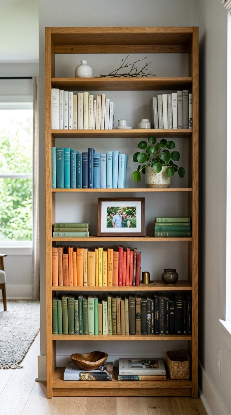017 Style A Bookshelf A wood bookshelf styled with boo