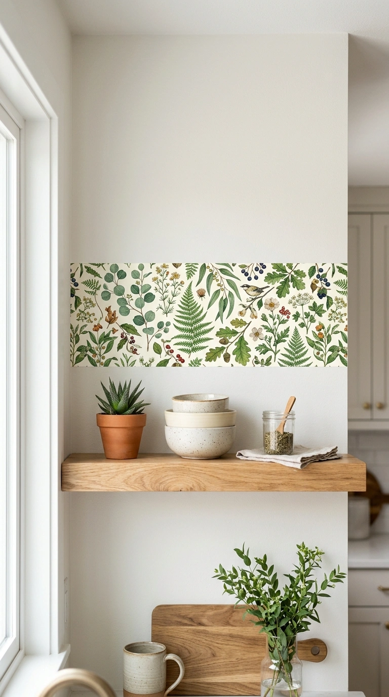 017 Wallpaper Accent Strip A kitchen wall above open w