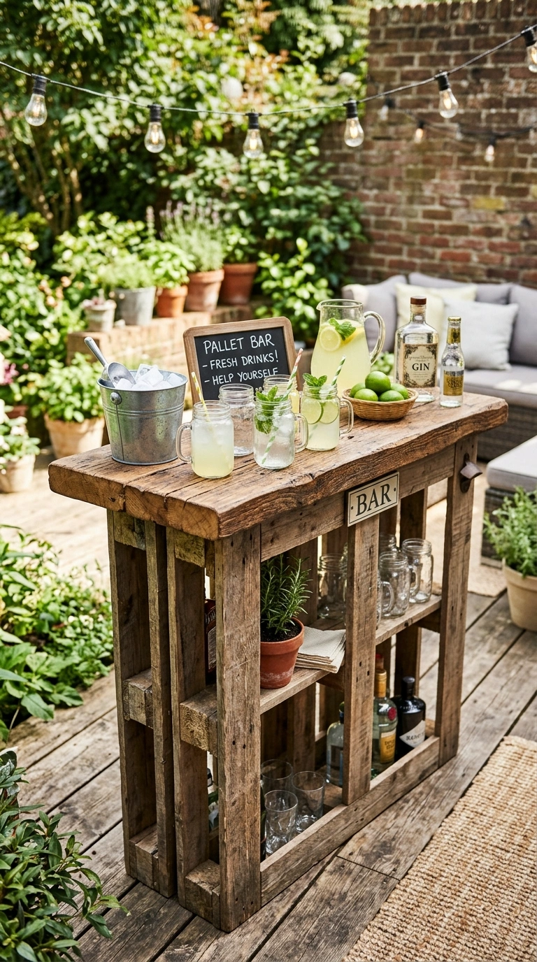 017 Wood Pallet Bar An upright wooden pallet bar stati