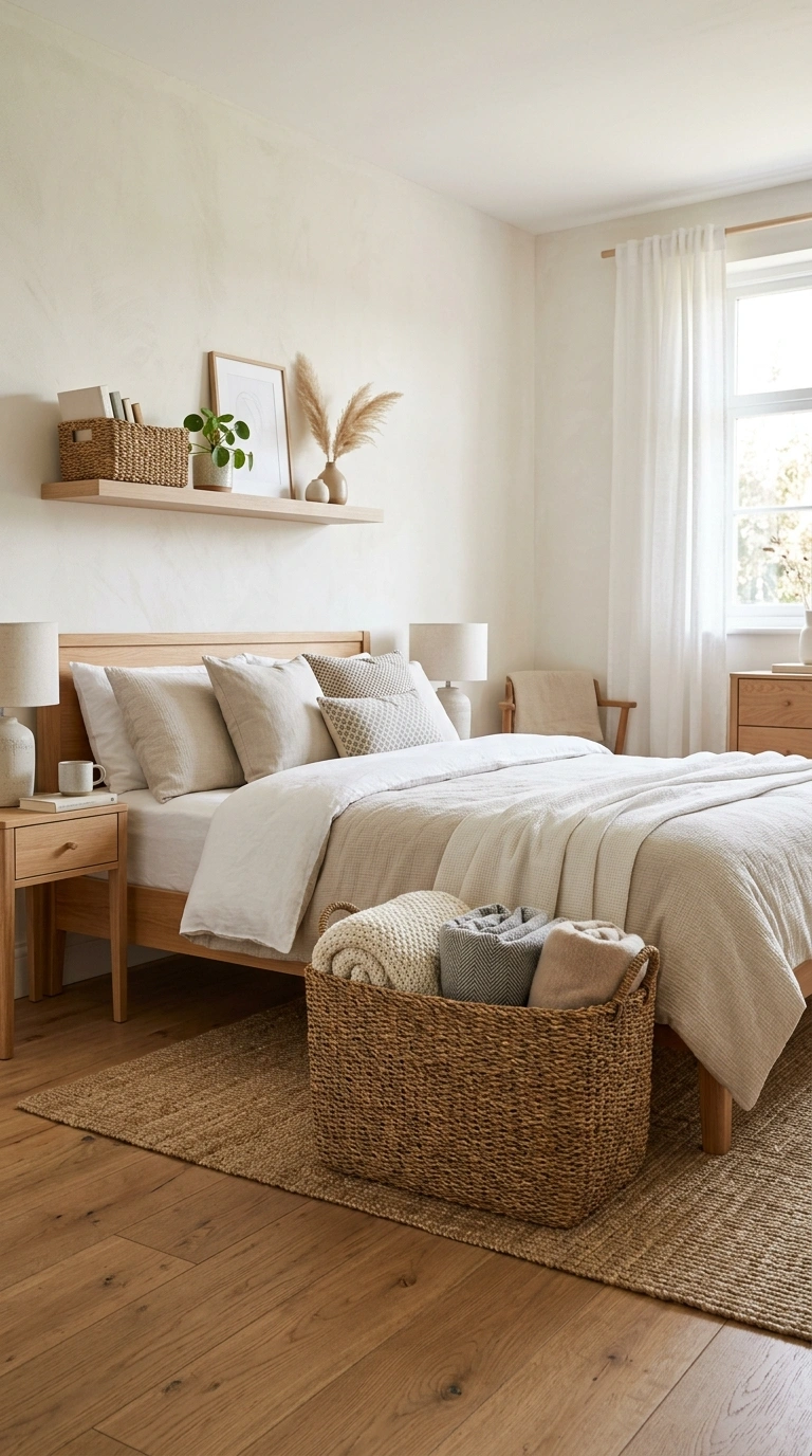 017 Woven Basket Storage A bedroom with a large woven