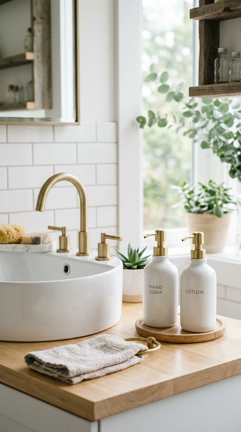 018 Ceramic Soap Dispensers A bathroom counter with tw