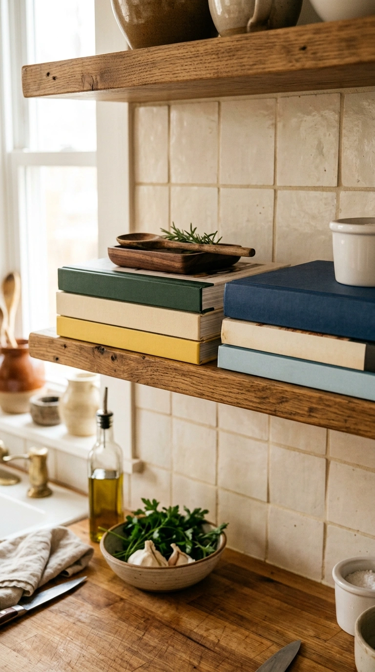 018 Cookbook Display Shelf A low open kitchen shelf ne
