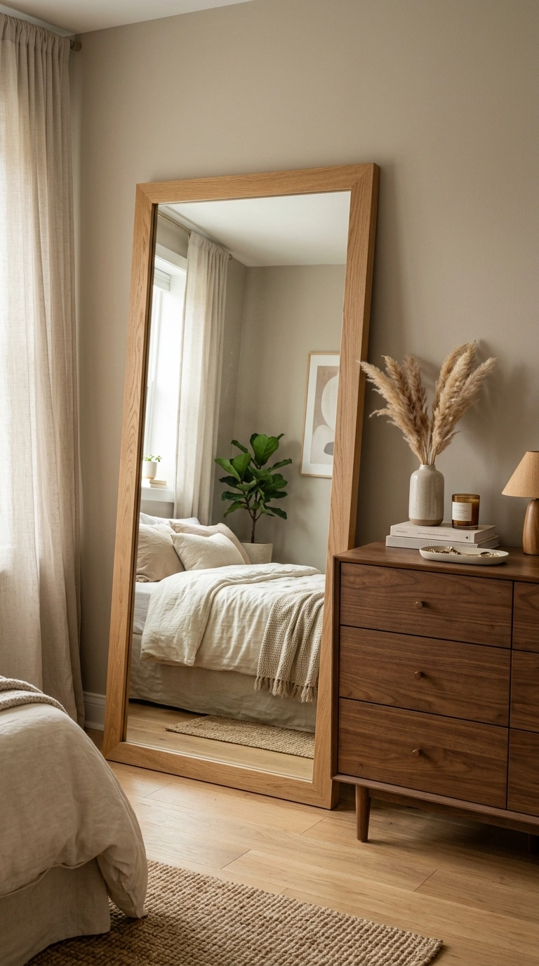 19 Ways to Give Your Guest Bedroom a Boutique-Hotel Touch 19 018 Full Length Mirror A wood framed floor mirror lean
