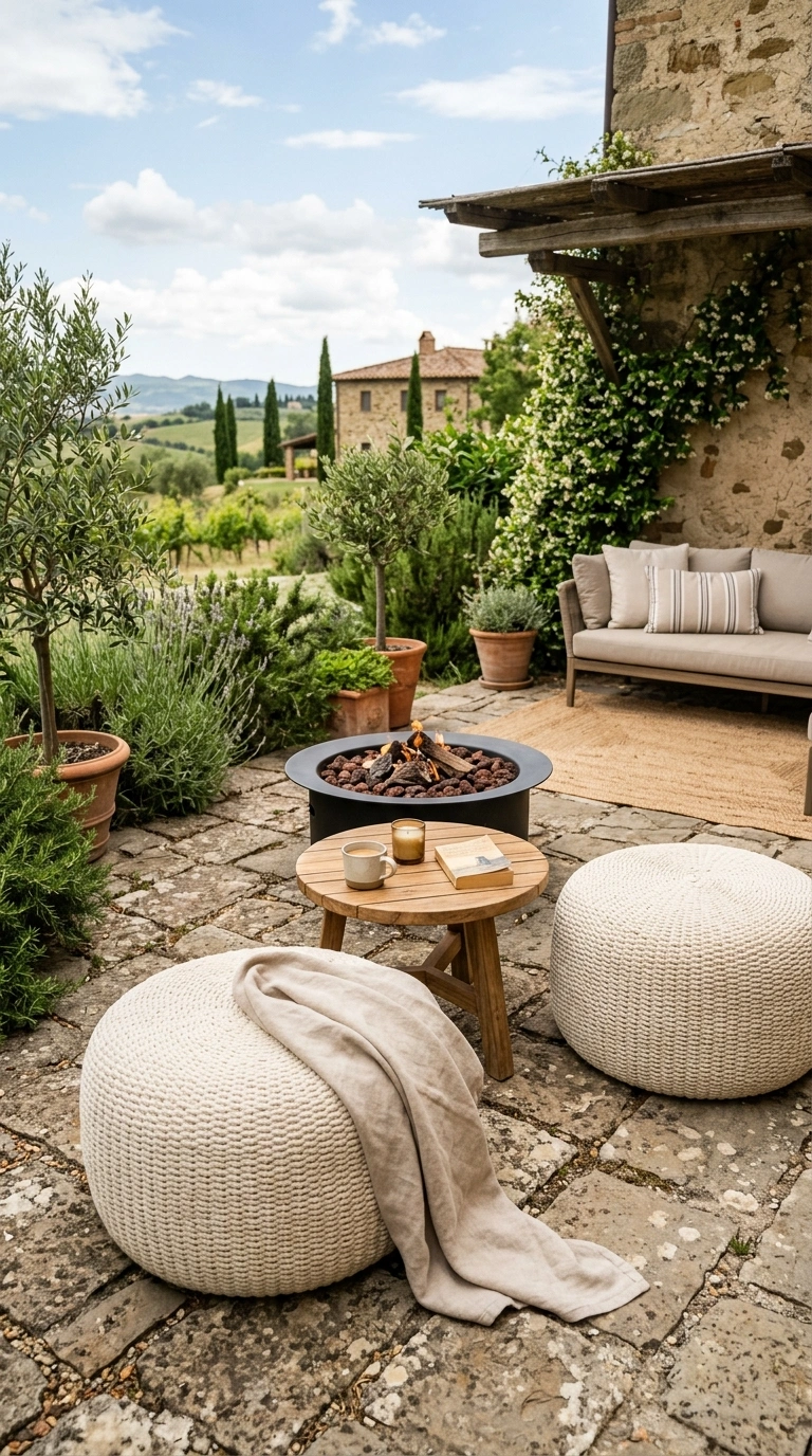 19 Outdoor Decor Ideas Everyone Is Saving Right Now 19 018 Outdoor Pouf Seating A patio area with two round c