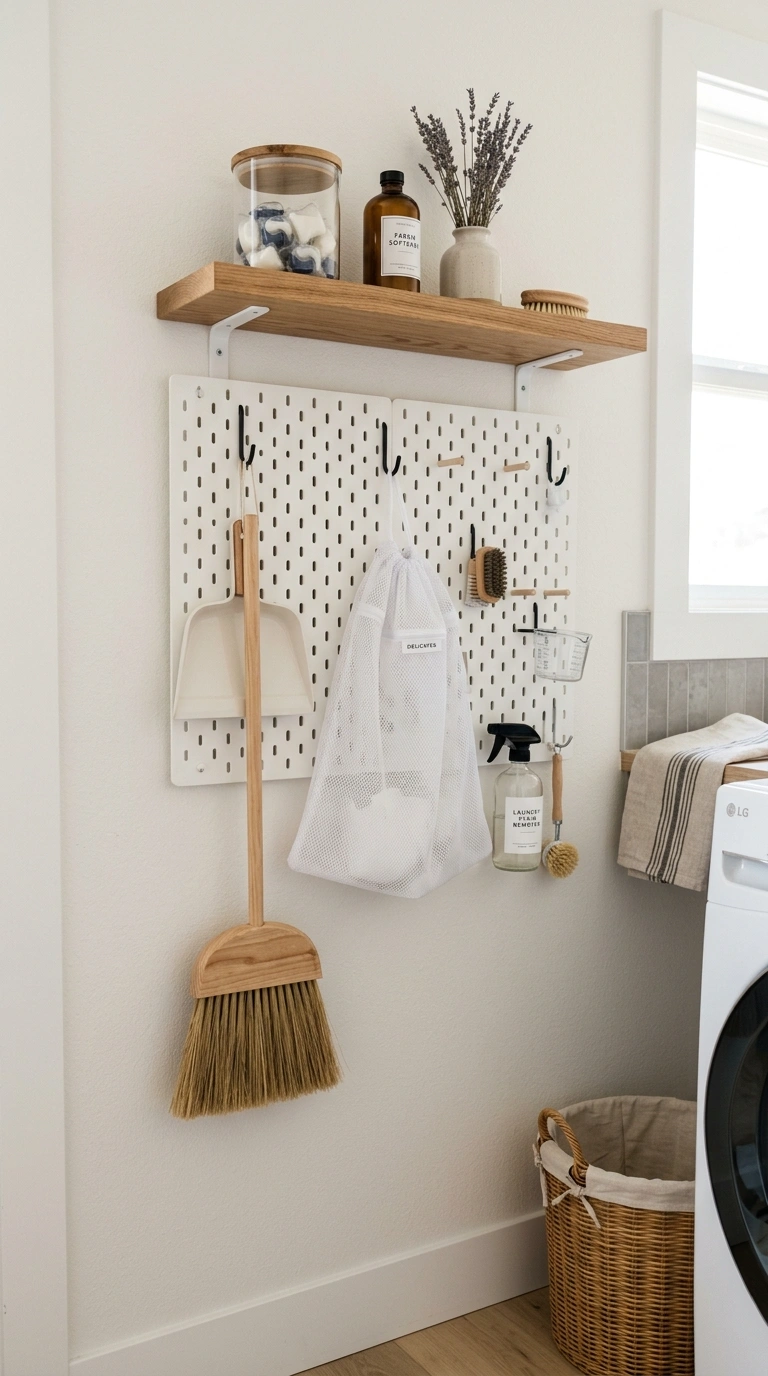 018 Shelf And Pegboard Combo A narrow wood shelf mount