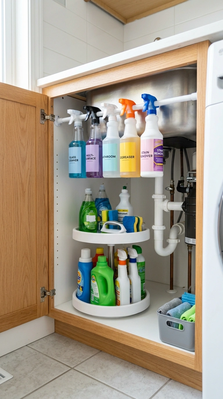 20 Laundry Room Ideas for Smarter Storage and Easier Laundry Days 19 018 Under Sink Storage An open cabinet under a laundry