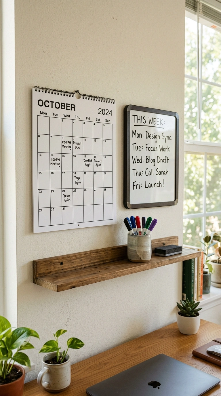 018 Wall Calendar Station A home office wall with a si
