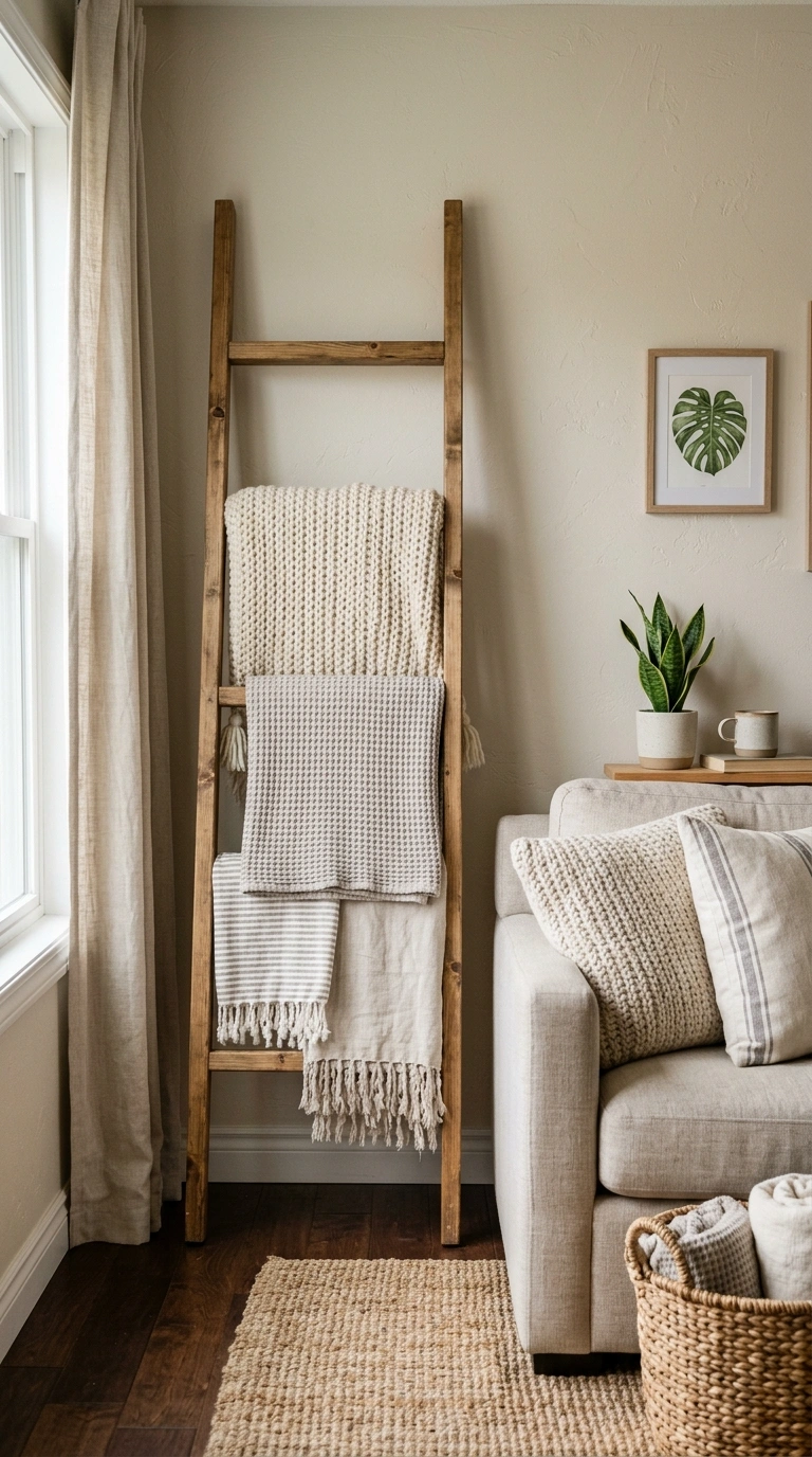 019 Add A Blanket Ladder A wood blanket ladder leaned