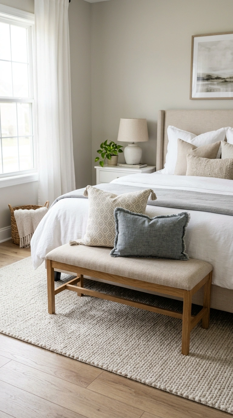 019 Bench at Footboard A bedroom with a small upholste