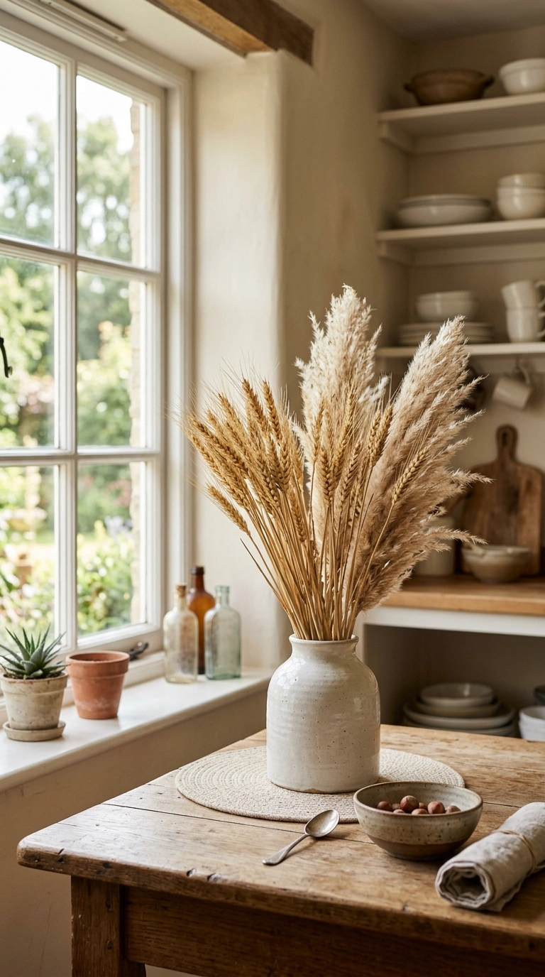 019 Dried Flower Arrangements A kitchen table with a s