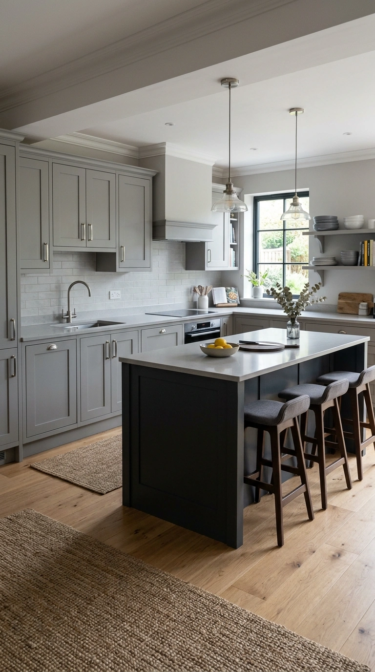 019 Monochrome Gray Kitchen A kitchen with medium gray