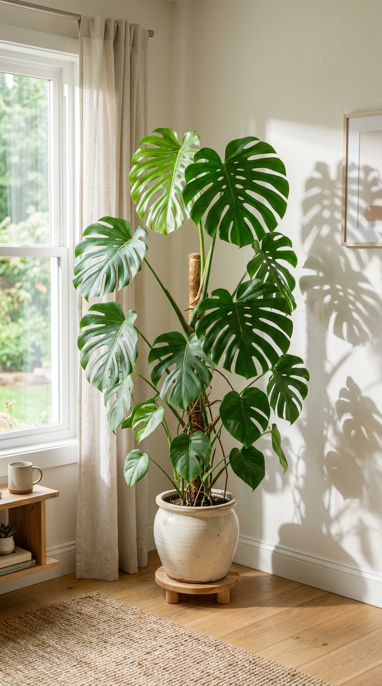 019 Monstera Plant Corner A tall monstera plant with l