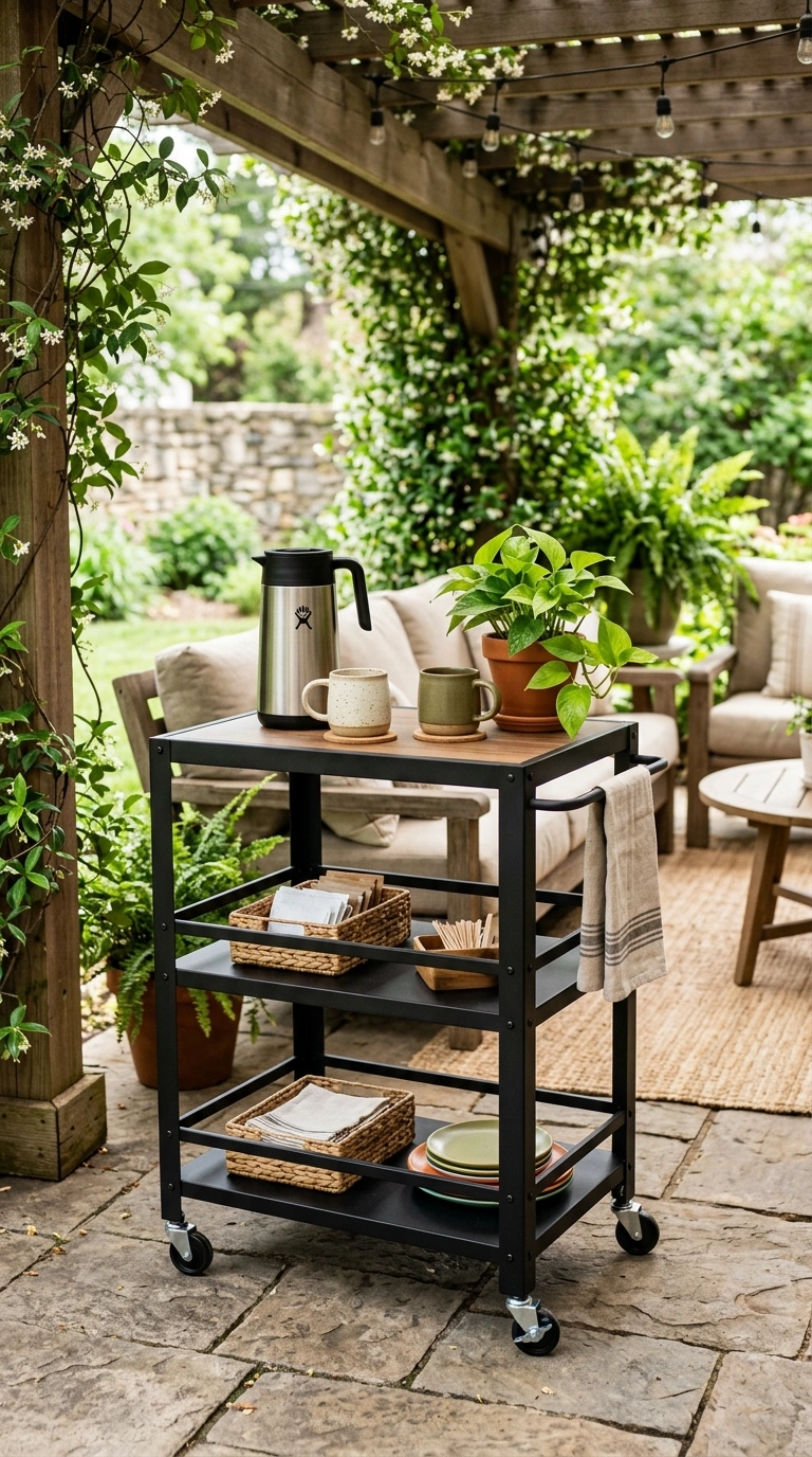 19 Coffee Station Setups That Bring Café Vibes Home 20 019 Outdoor Patio Station A weatherproof metal cart on