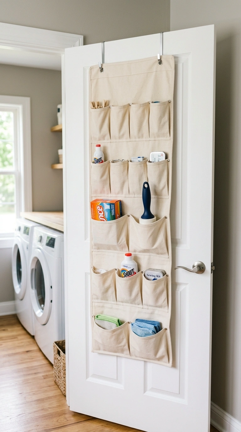 20 Laundry Room Ideas for Smarter Storage and Easier Laundry Days 21 020 Closet Door Organizer A canvas over the door organ