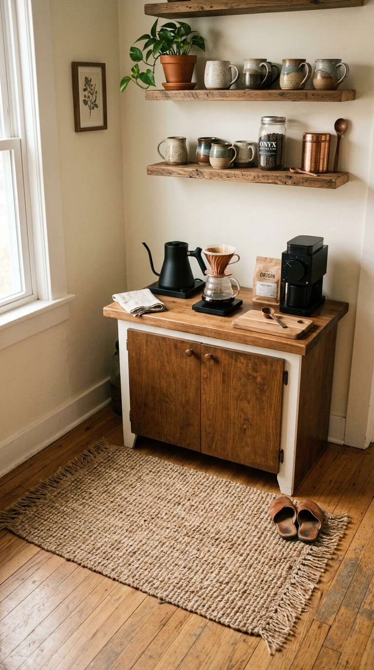 020 Coffee Corner With Woven Rug A flat weave jute rug