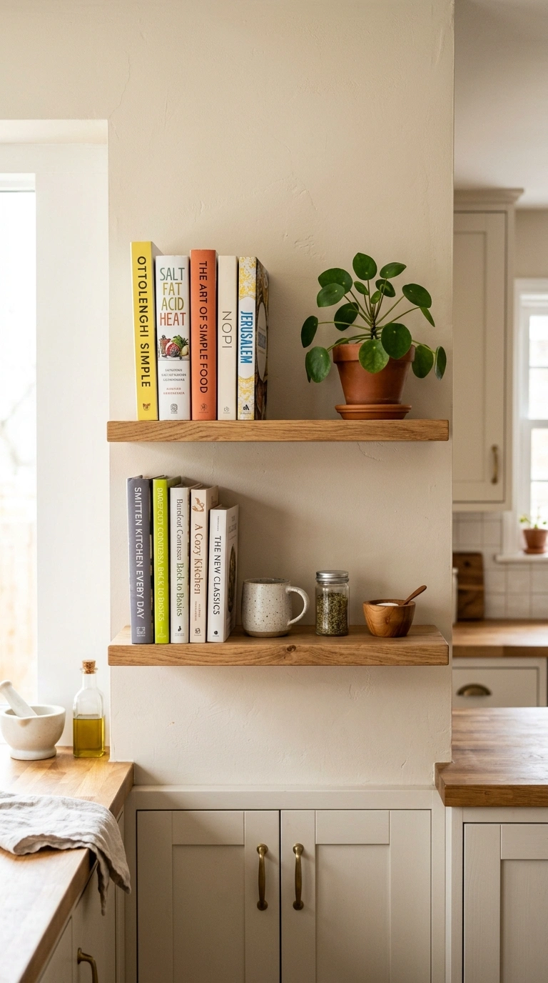 24 Simple Kitchen Makeover Ideas for DIY and Budget-Friendly Updates 21 020 Hang Wall Shelves A kitchen wall with two simple w