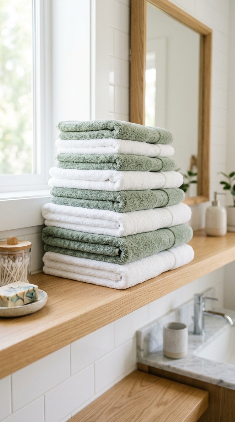 25 Bathroom Decor Ideas to Transform Your Space on a Budget 21 020 Stacked Towel Display A neat stack of white and sa