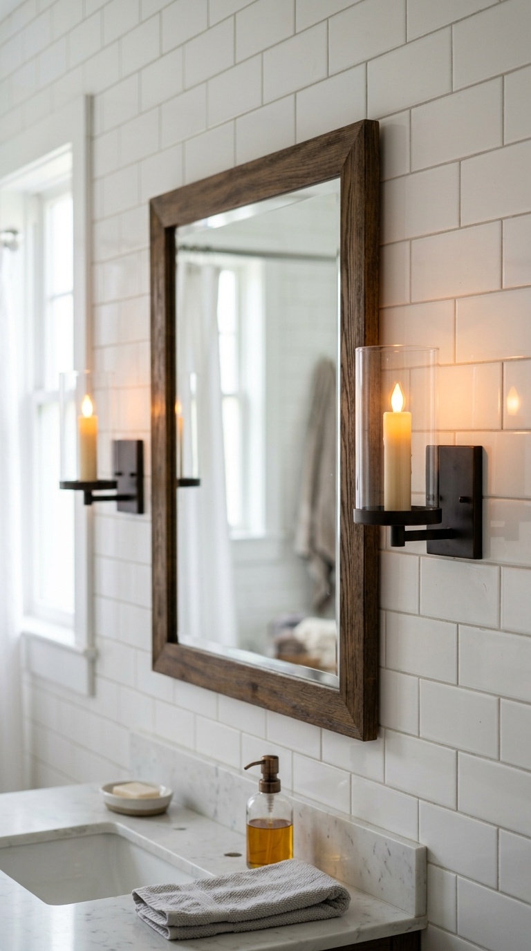 23 Small Bathroom Wall Decor Ideas That Make a Big Impact 21 020 Wall Candle Sconces Two small glass wall mounted c
