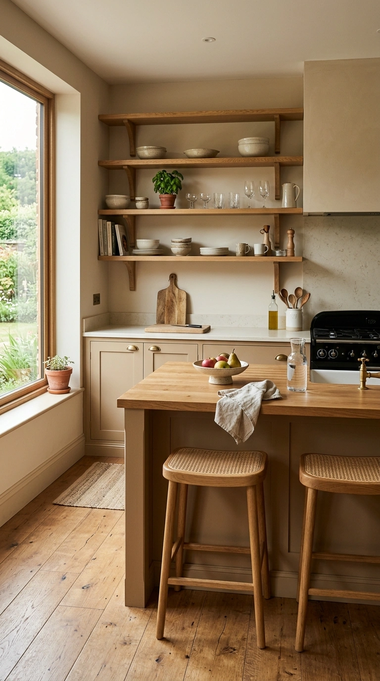 020 Warm Beige Wood A kitchen with warm beige cabinets
