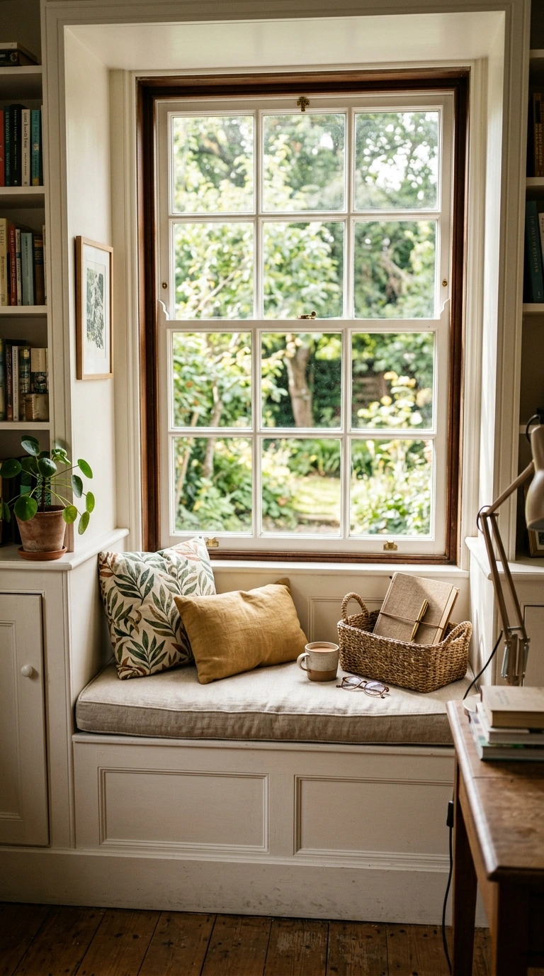020 Window Seat Nook A deep window ledge in a home off