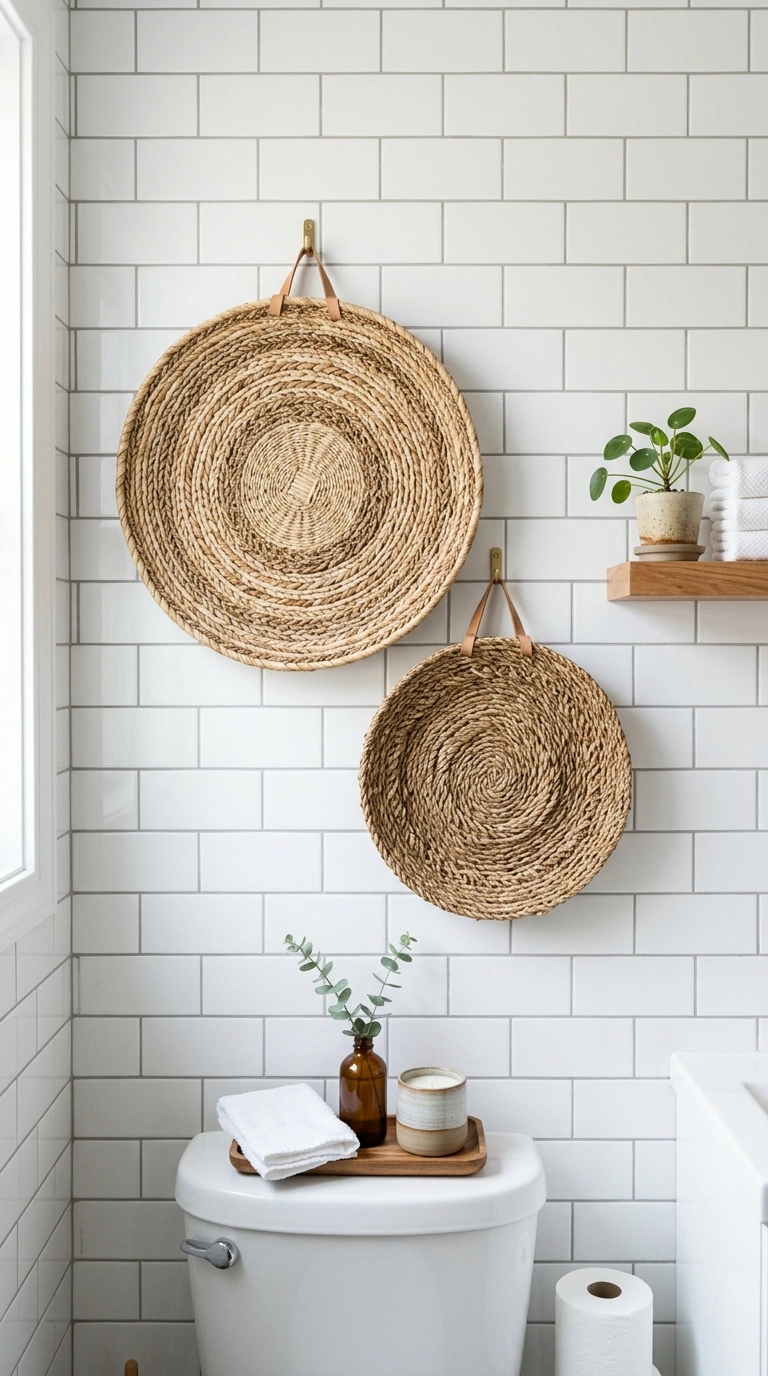 020 Woven Wall Basket A bathroom wall above the toilet