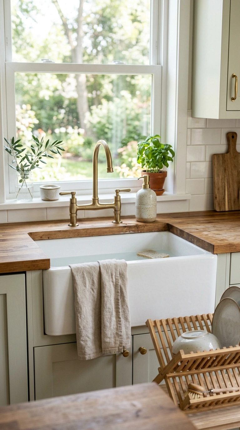 021 Farmhouse Sink Styling A white apron front farmhou