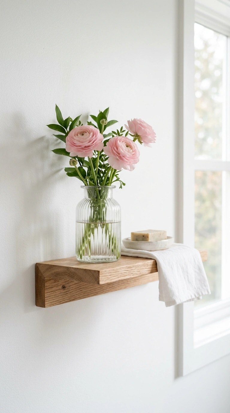 21 Affordable Bathroom Decor Ideas With Plenty of Style 22 021 Fresh Flower Vase A bathroom floating shelf holdin