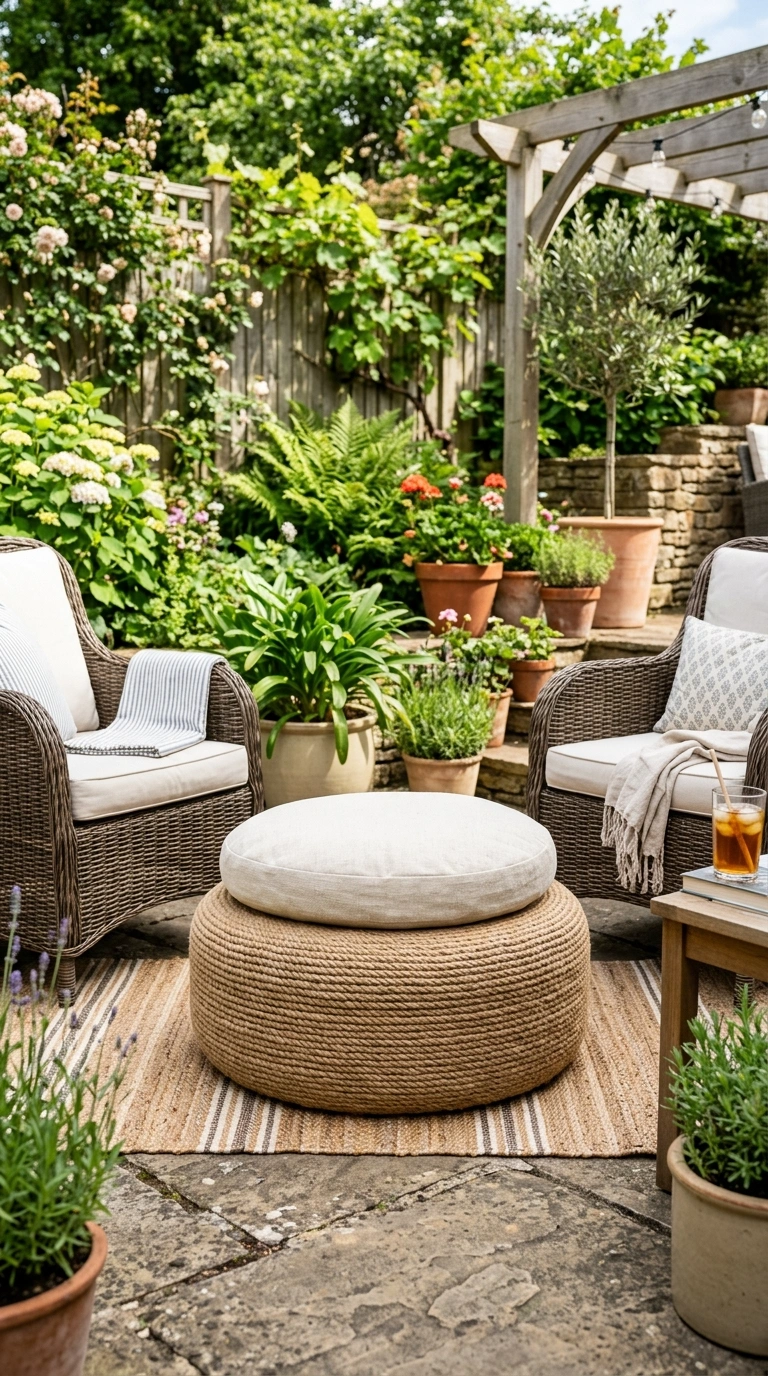 021 Recycled Tire Ottoman A patio seating area with a