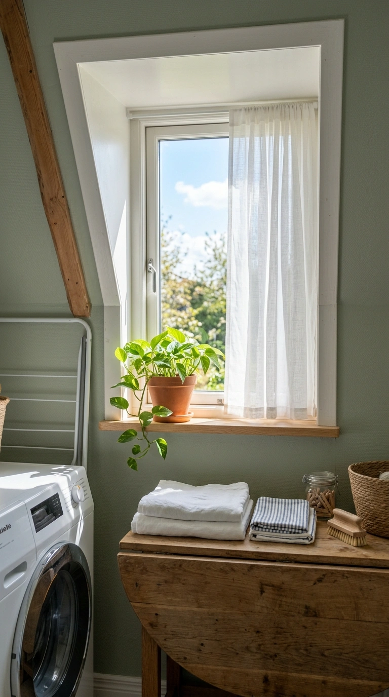 27 Laundry Room Ideas From Tiny Spaces to Spacious Setups 22 021 Skylight Window Nook A laundry room with a small w