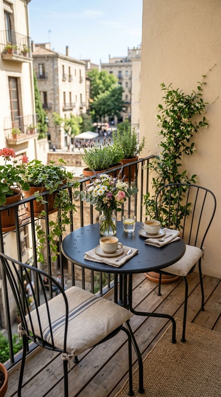 26 Outdoor Decorating Ideas for a Calm and Comfortable Backyard 23 022 Garden Bistro Set A small balcony corner with a me